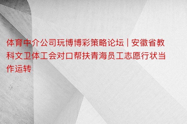 体育中介公司玩博博彩策略论坛 | 安徽省教科文卫体工会对口帮扶青海员工志愿行状当作运转